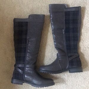 Just Fab Zenith Equestrian Plaid Blue and Gray Knee High Boot-Size 8